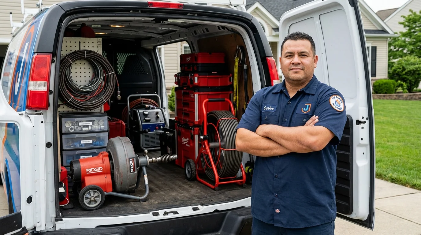 Professional drain cleaning equipment and Johns Plumbing LLC plumber in Mount Arlington