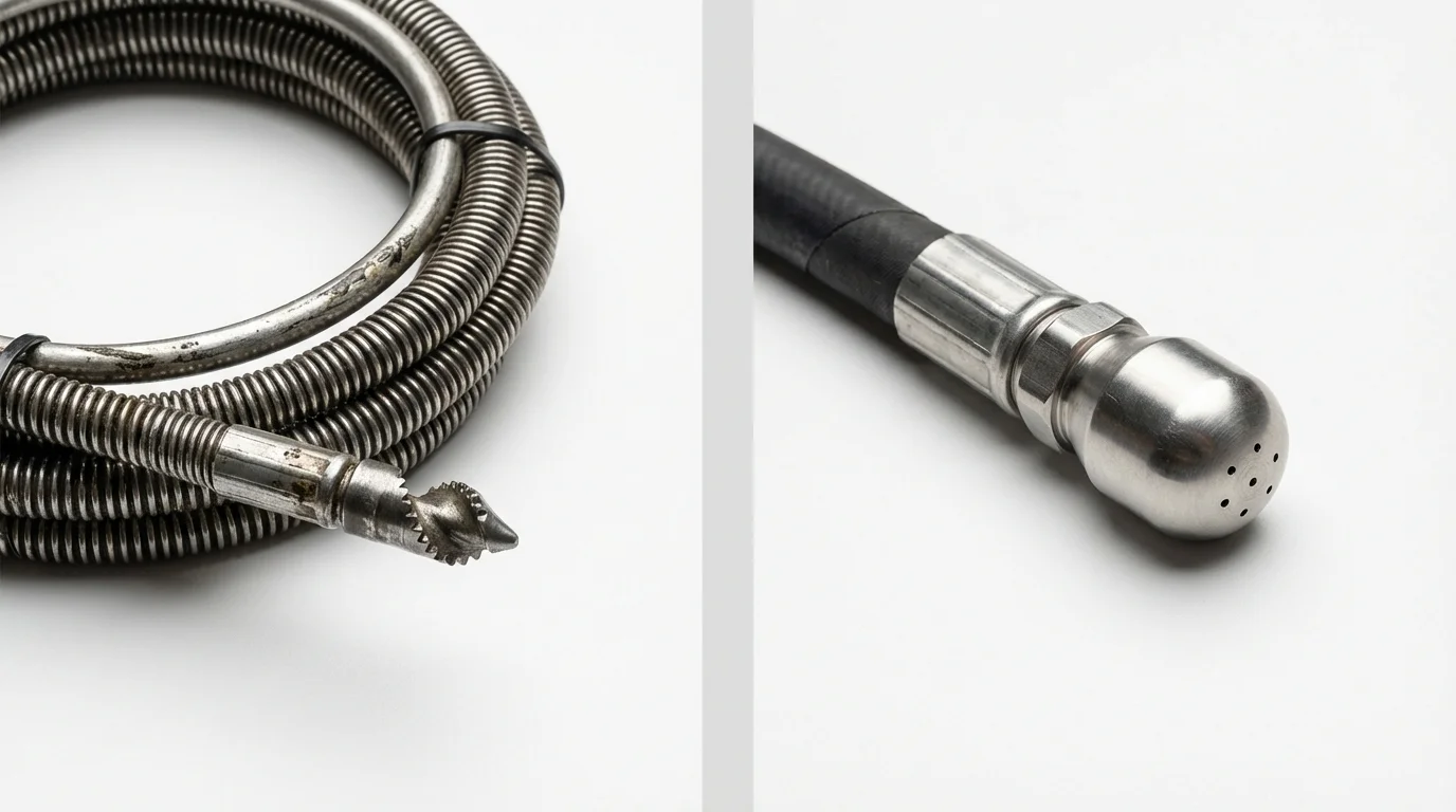Drain snake cable and hydro jetting nozzle used for drain cleaning in Mount Arlington, NJ