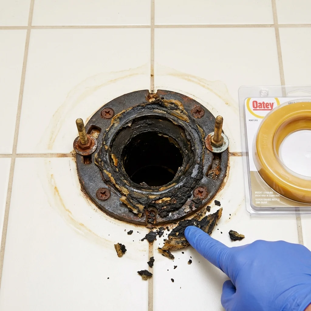 Failed wax ring showing water seepage at the base of a toilet in a Mount Arlington, NJ home