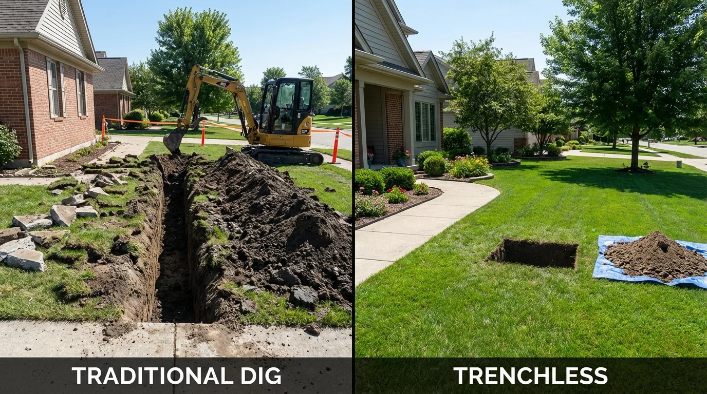 Trenchless sewer repair with minimal yard damage versus traditional excavation in Mount Arlington, NJ